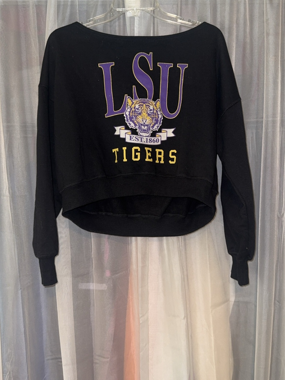 LSU Tigers Black Cropped Crewneck Sweatshirt